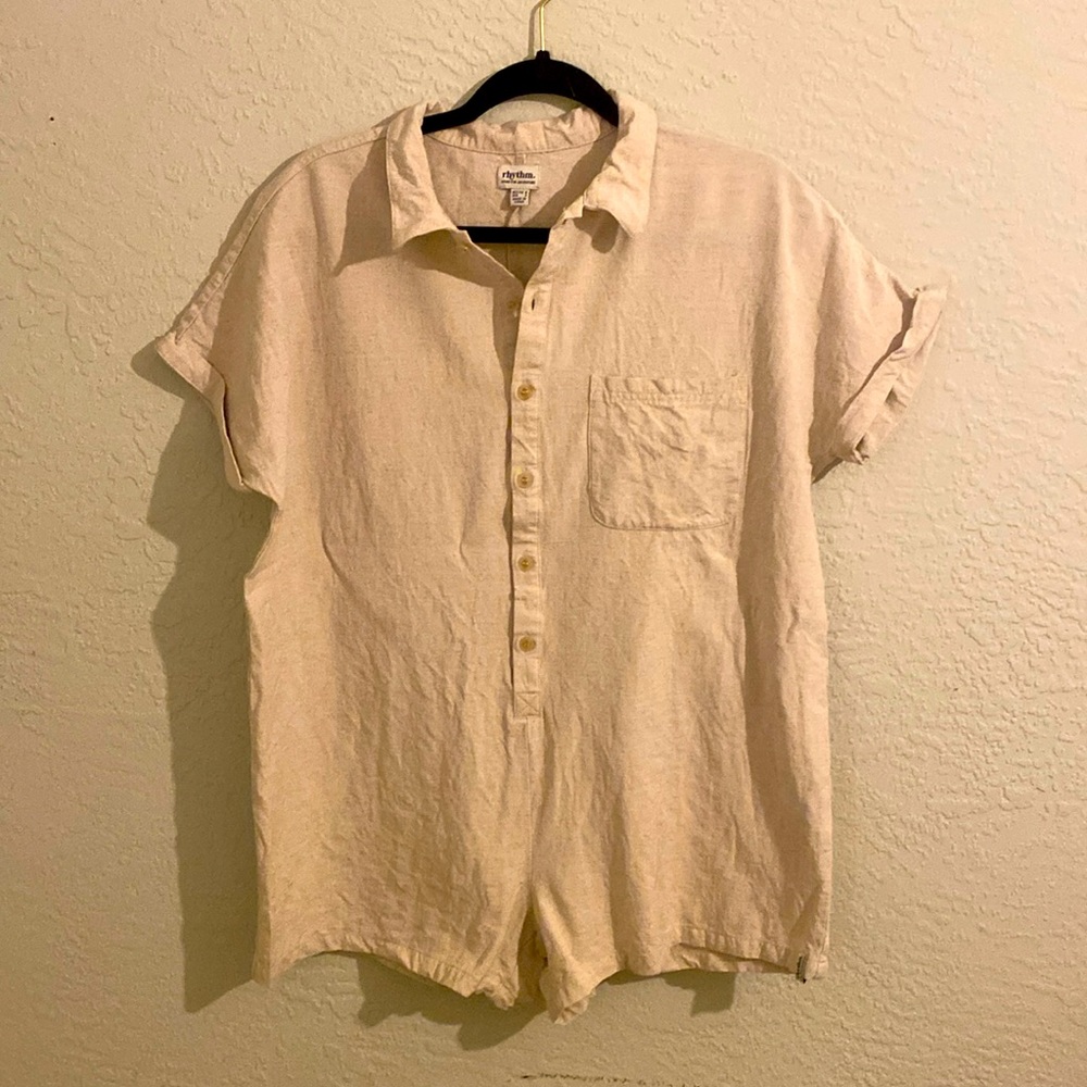 Rhythm Linen Playsuit Romper Button Front Cream Size Small